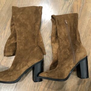 Over the knee faux suede boot with chunky heel